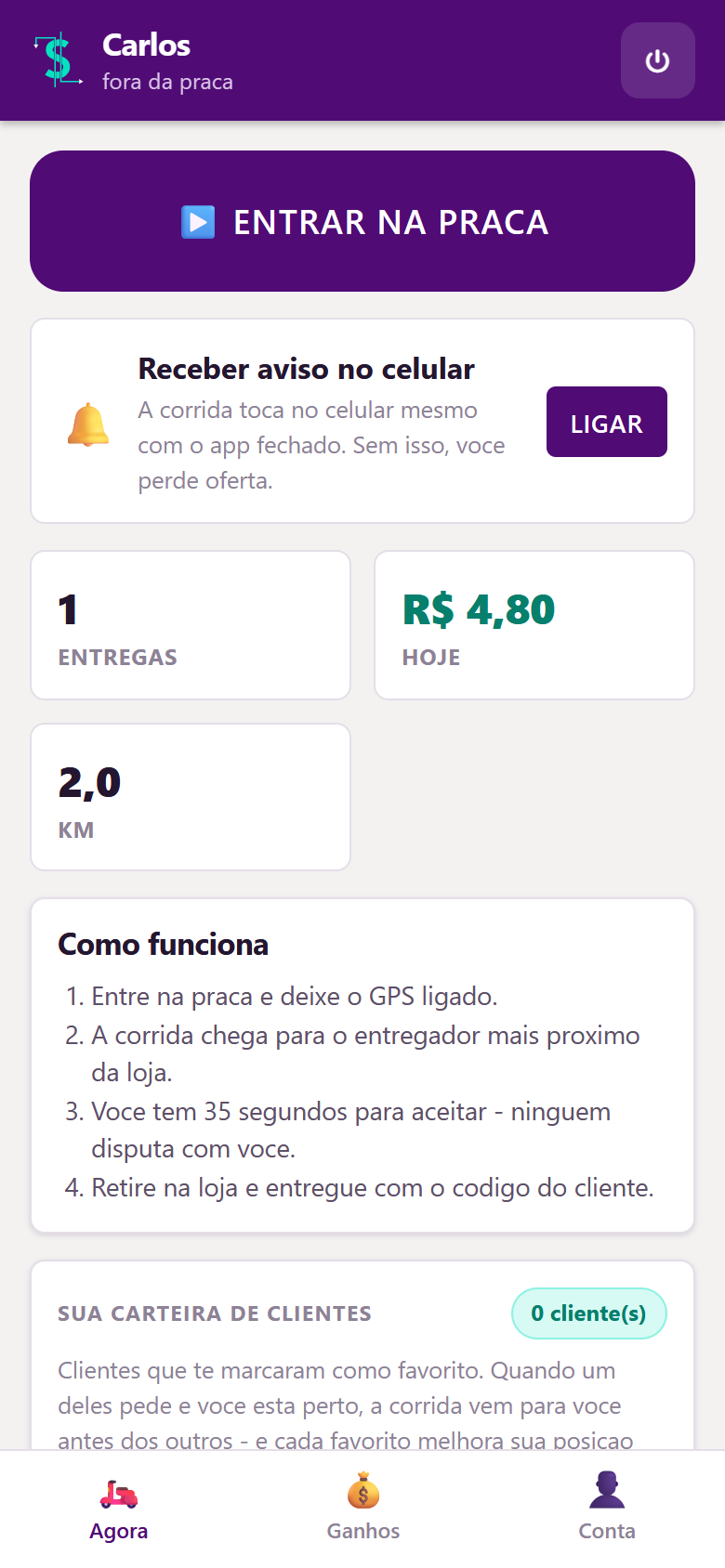 Aplicativo do entregador